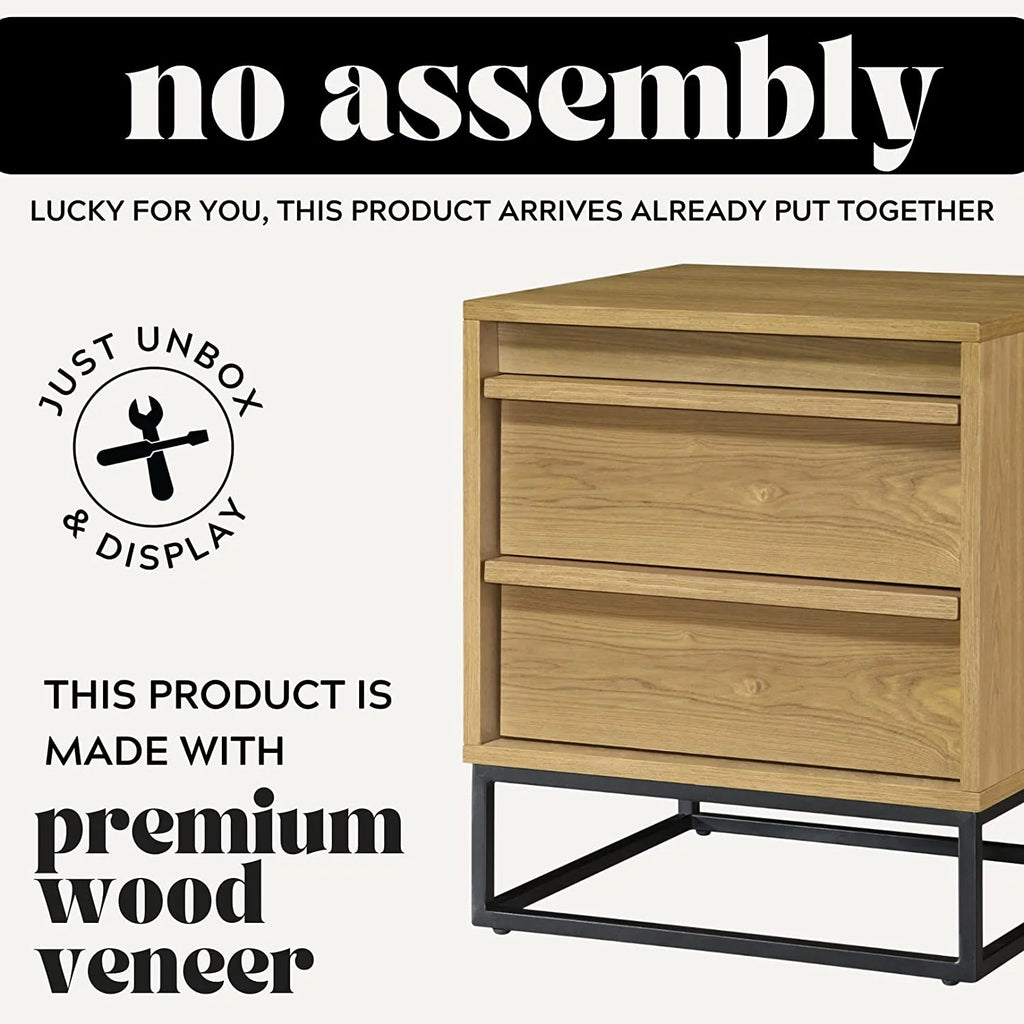 Natural Oak Solid Wood Nightstand with Two Drawers K37902