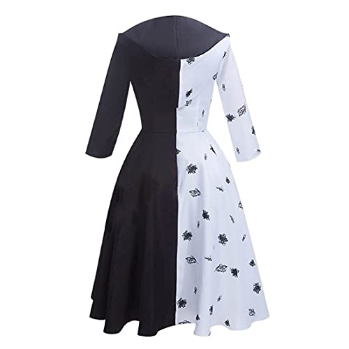 Black White Costume Dress with Gloves H297