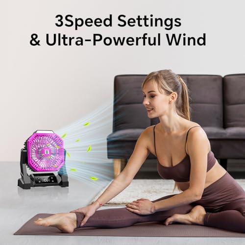 Portable Camping Fan with LED Lantern, 15000mAh Rechargeable Battery Operated Fan with 3 Speeds K90218