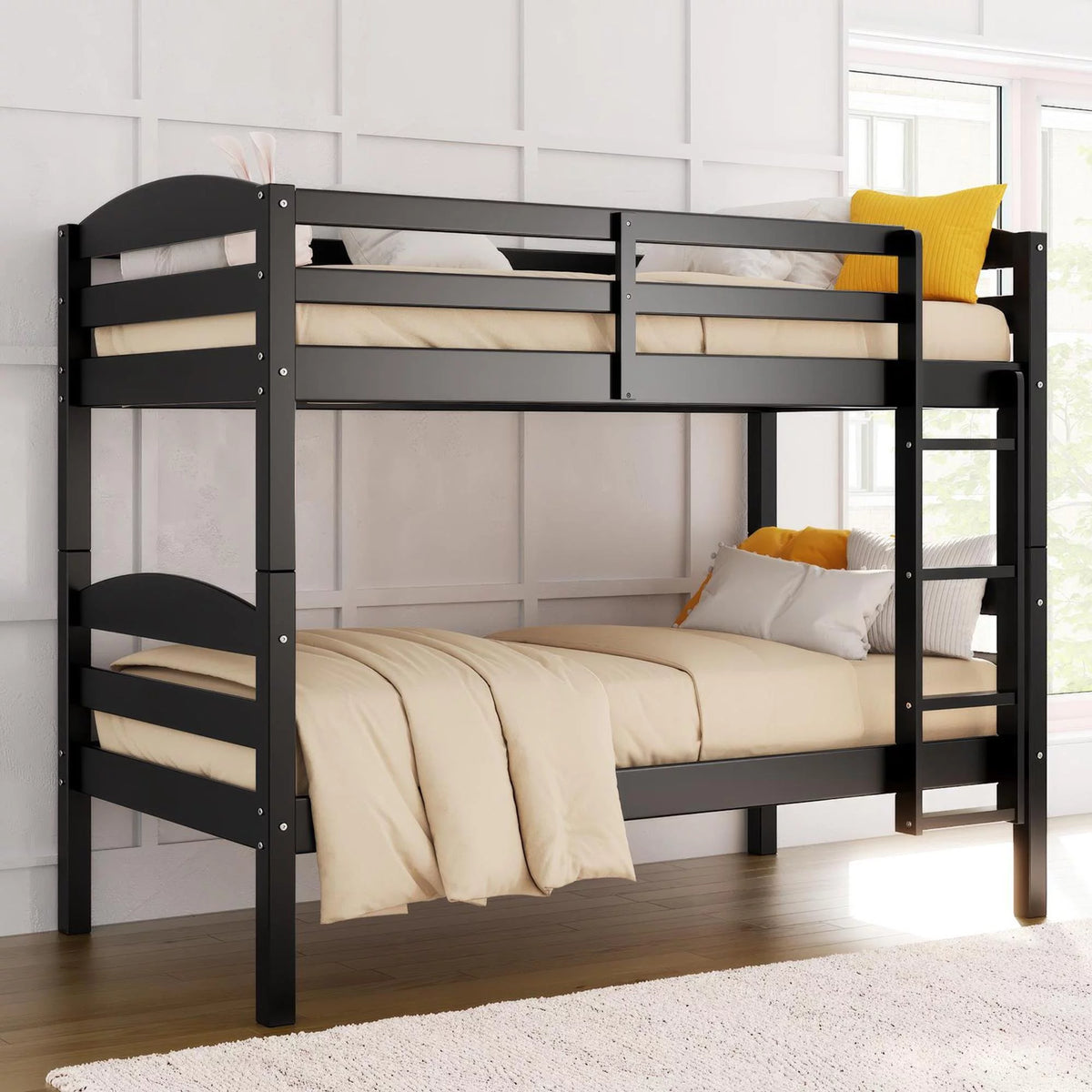 White Solid Wood Twin-over-Twin Convertible Bunk Bed J6407