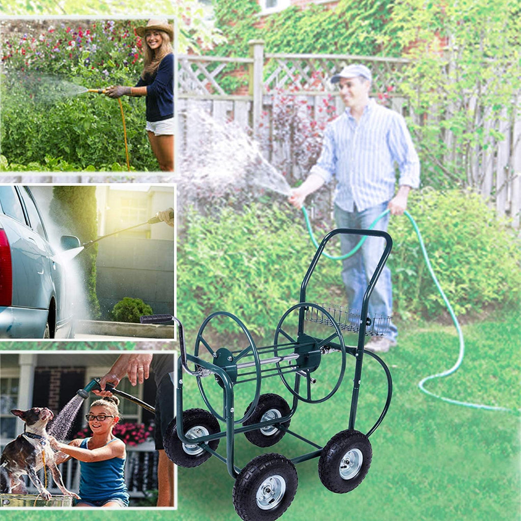 Garden Hose Reel Cart 4 Wheels with Storage Basket R3600