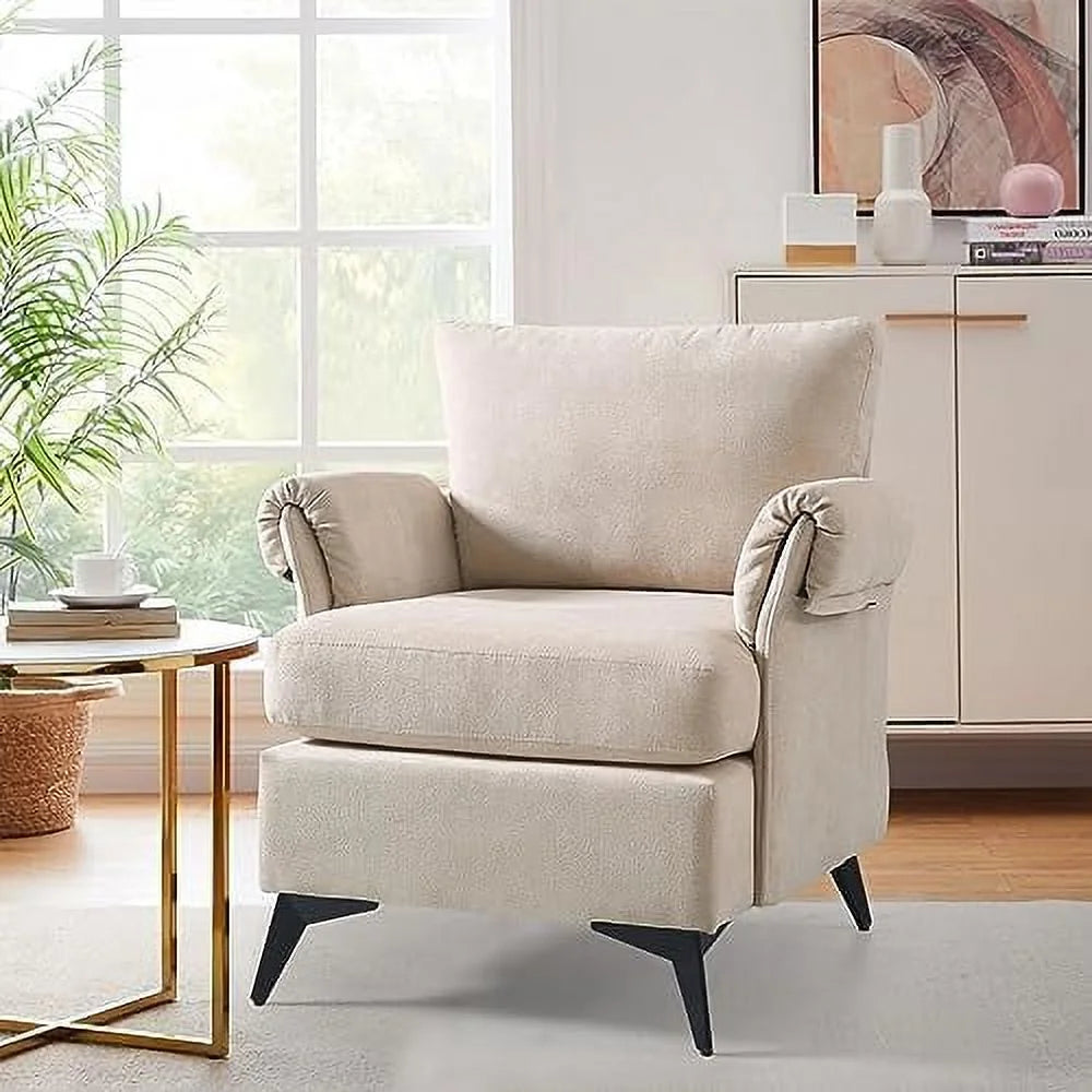 Linen Fabric Accent Chair with Metal Legs Y2408