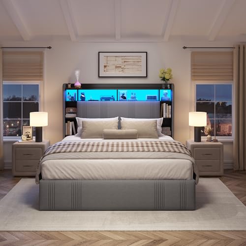 King Size Upholstered Platform Bed Frame with 4 Storage Drawers W65390