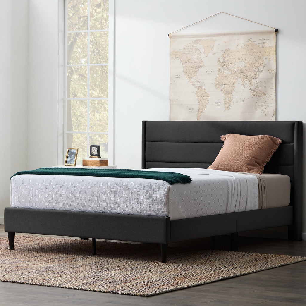Queen Blue Upholstered Platform Bed R809