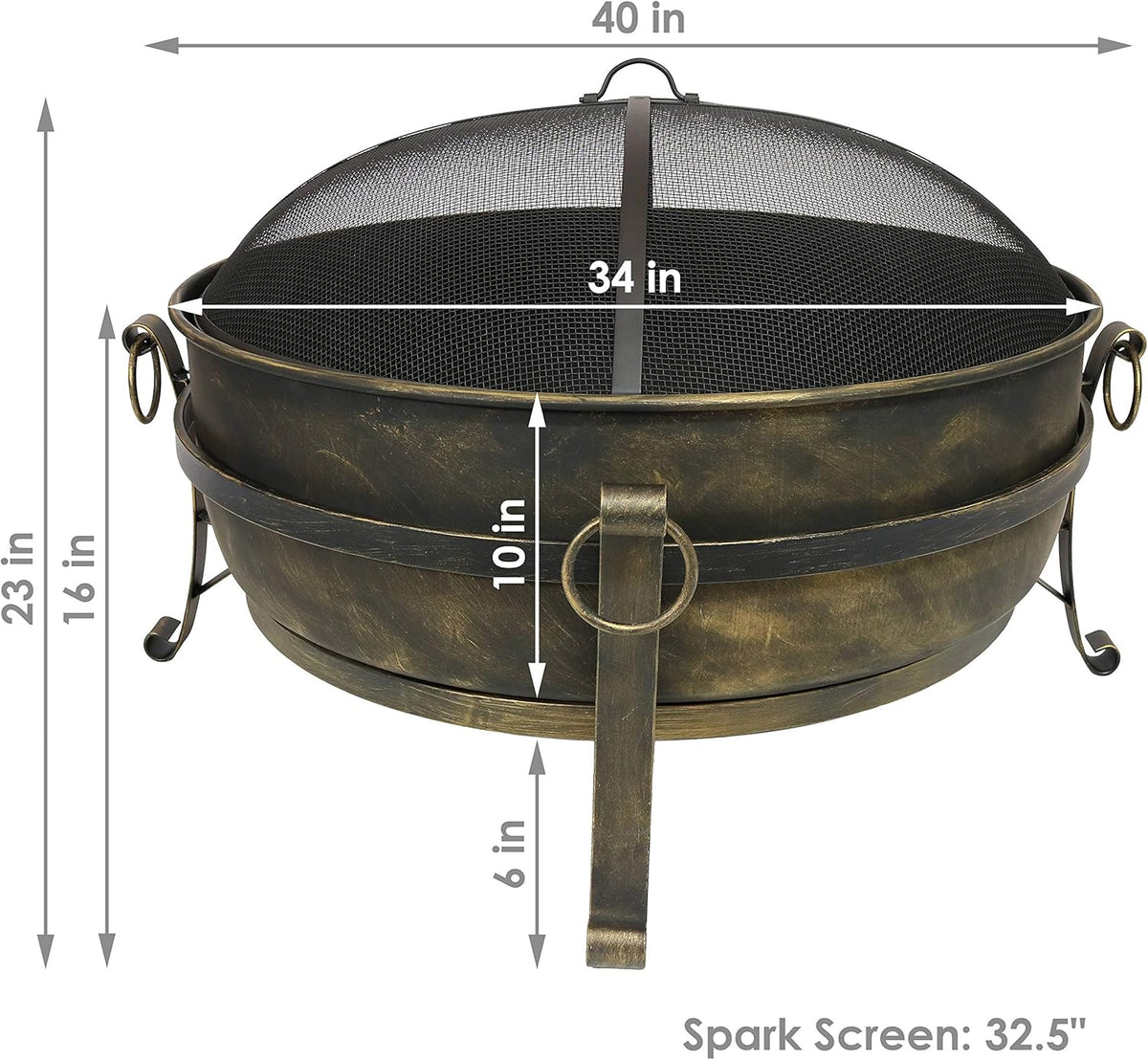 34 Inch Wood Burning Outdoor Fire Pit with Spark Screen and Poker B59114