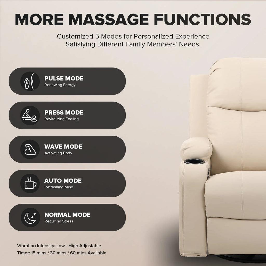 Black PU Leather Swivel Rocker Recliner Chair with Heat and Massage M313972