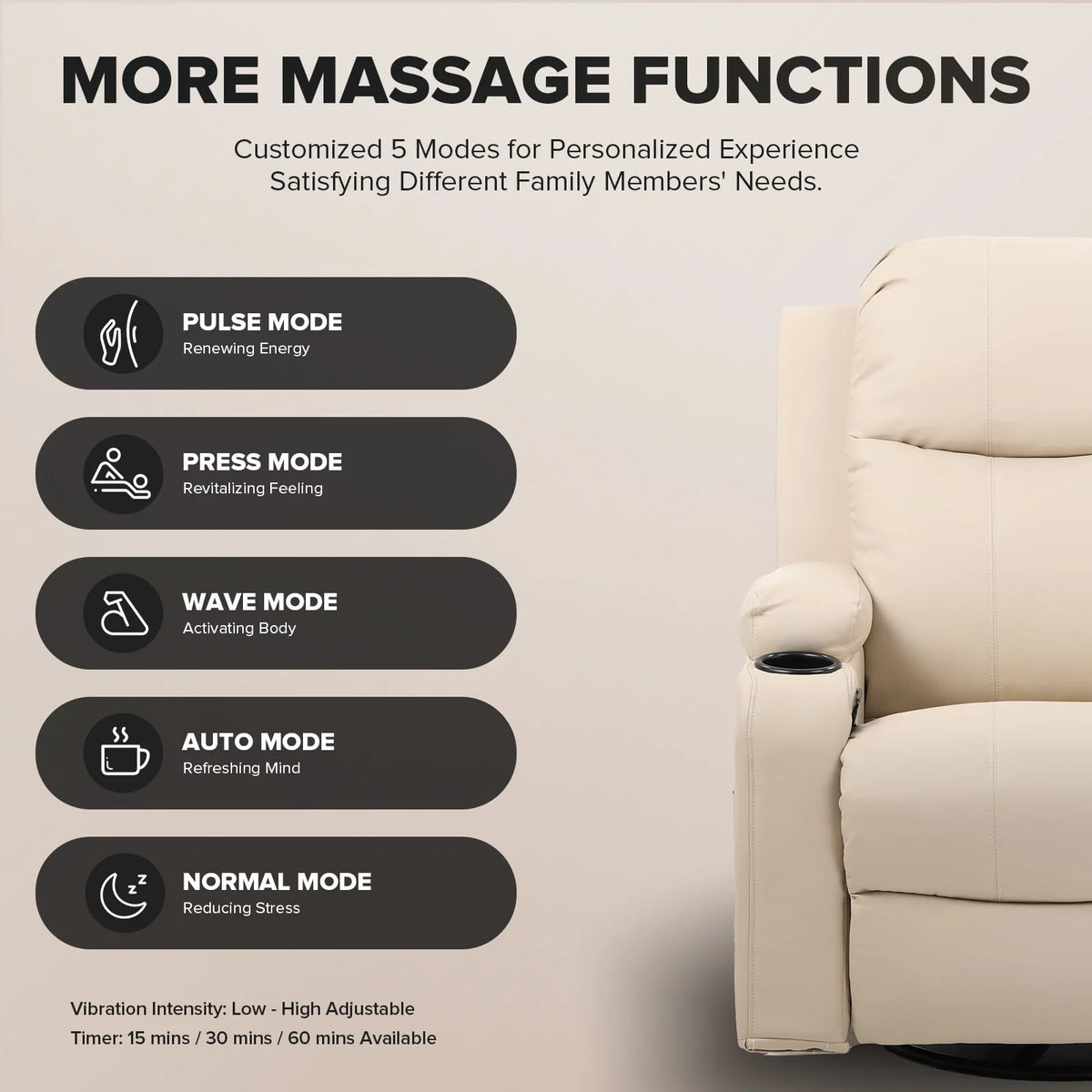 Black PU Leather Swivel Rocker Recliner Chair with Heat and Massage M313972