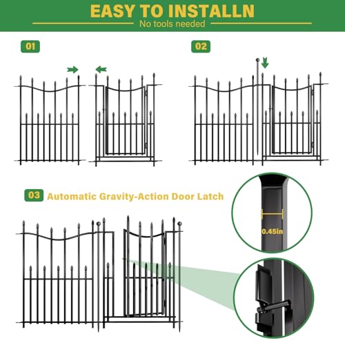 No Dig Decorative Garden Fence, 40in(H)×17.6ft(L) Heavy-Duty Rustproof Metal Panels H281325