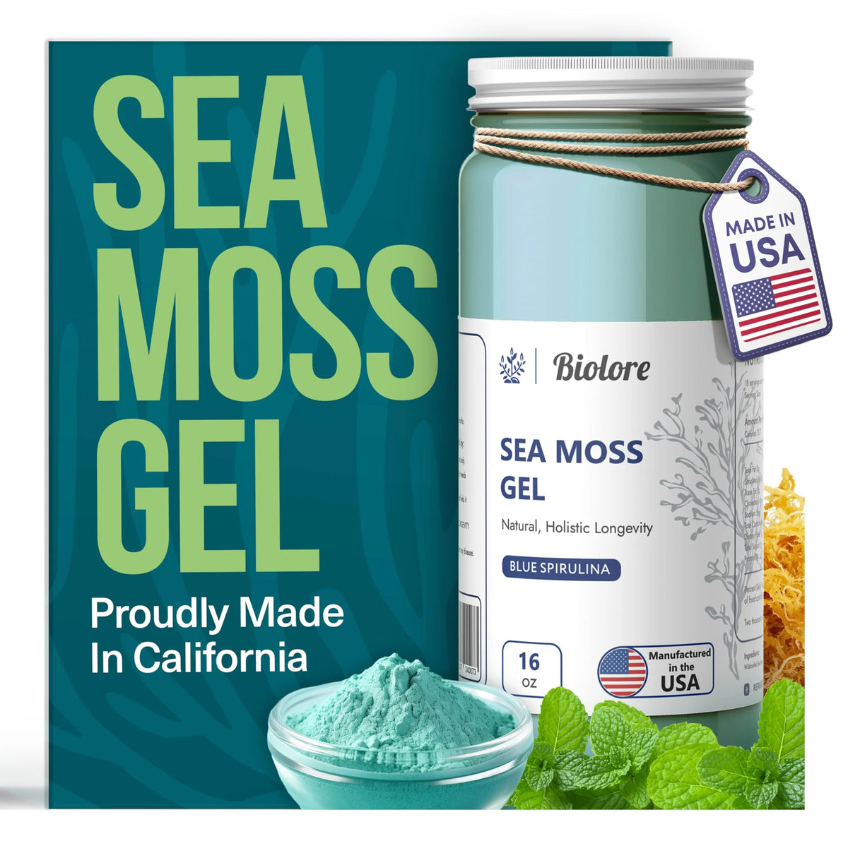 Sea Moss Gel Blue-Spirulina 16Oz Raw Wildcrafted Irish Seamoss S499