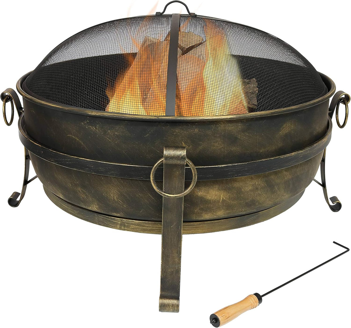 34 Inch Wood Burning Outdoor Fire Pit with Spark Screen and Poker B59114