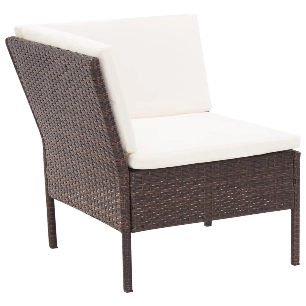 6 Piece White Cushioned Brown Poly Rattan Patio Sectional Set T765