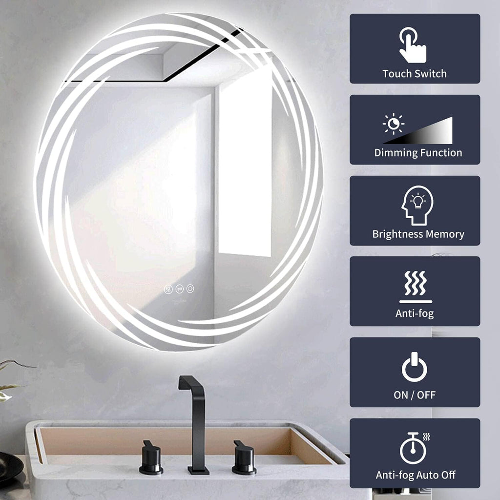 32 x 32 LED Backlit Anti-Fog Wall Mounted Bathroom Vanity Mirror T6230