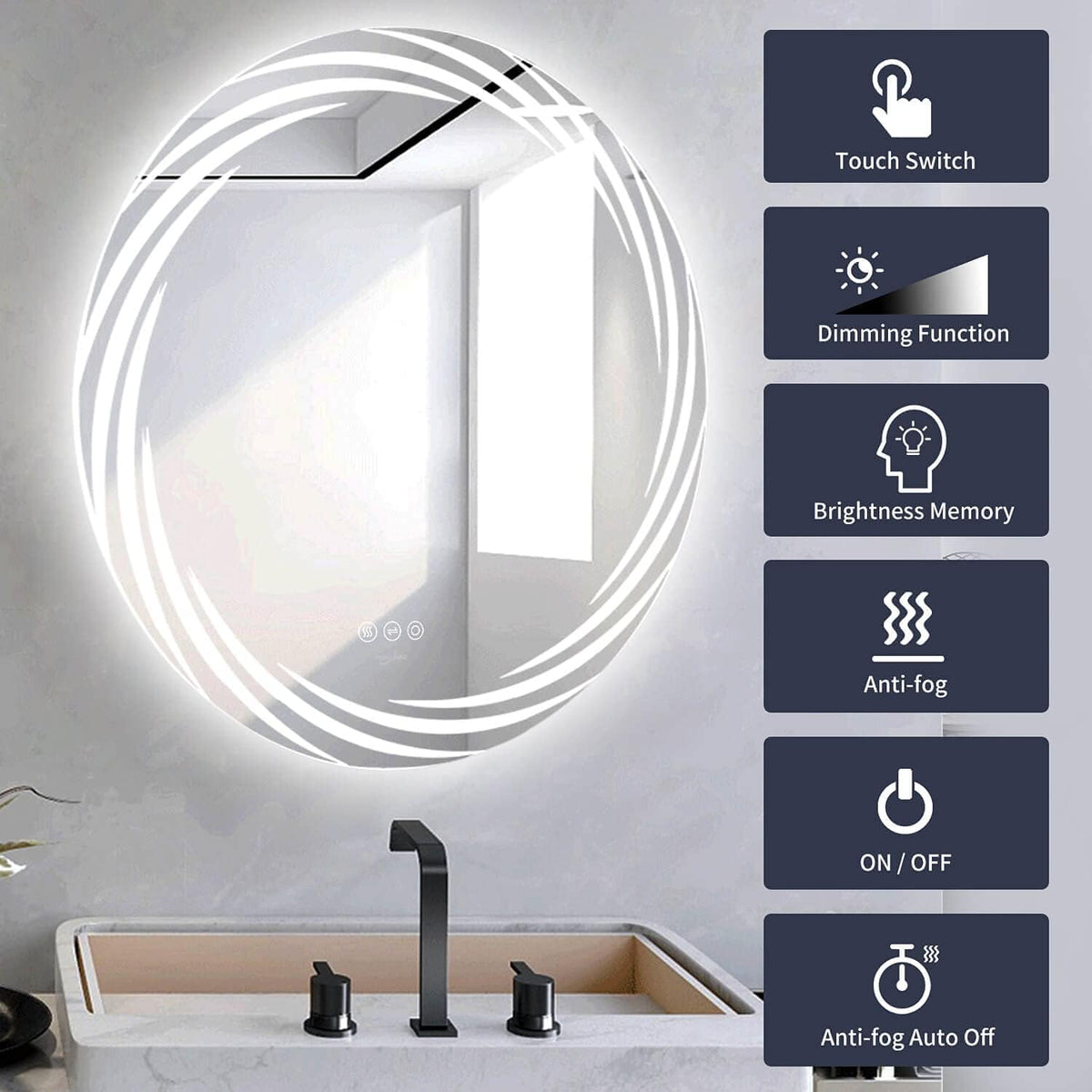 32 x 32 LED Backlit Anti-Fog Wall Mounted Bathroom Vanity Mirror T6230