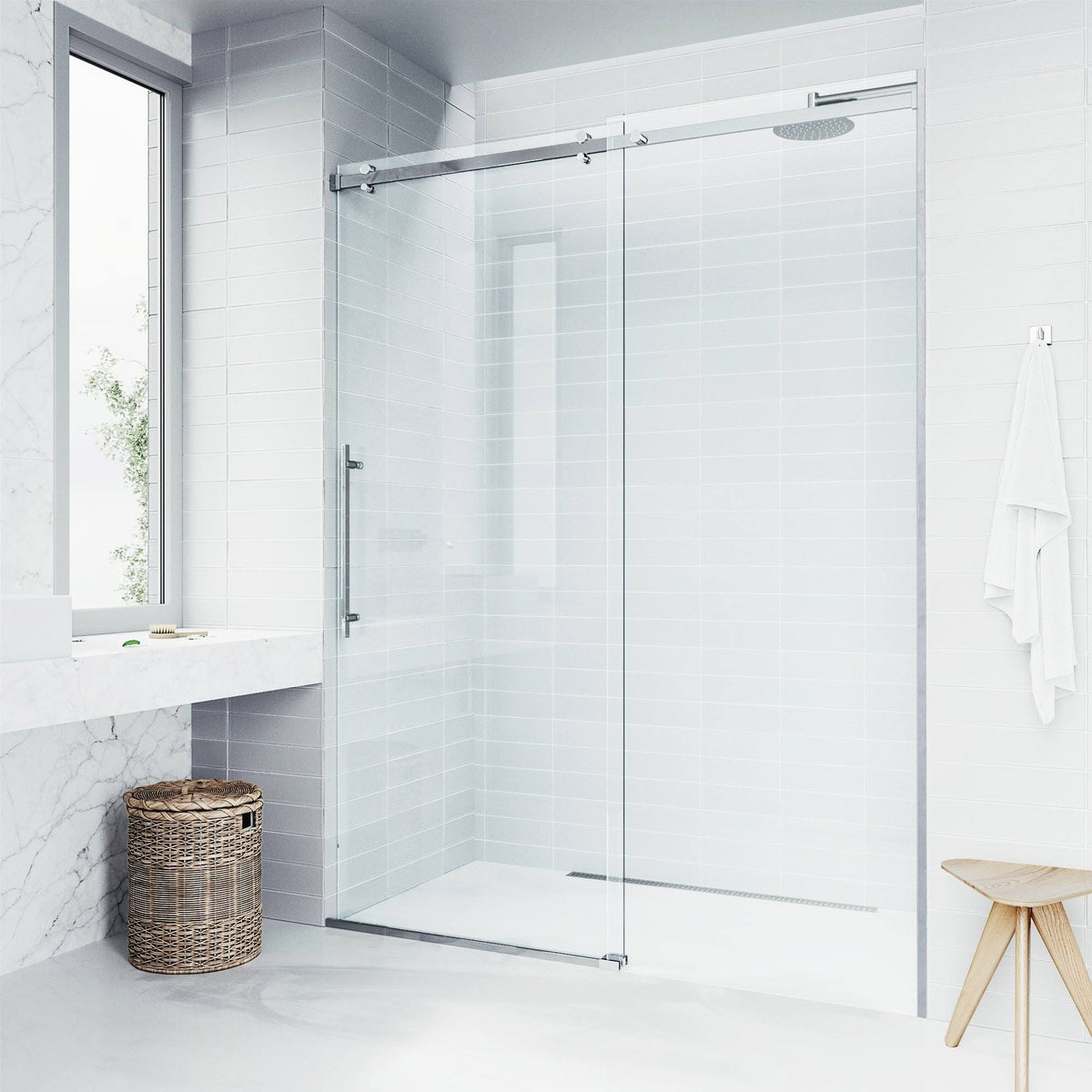 60-Inch Frameless Shower Door with Clear Glass Y388217