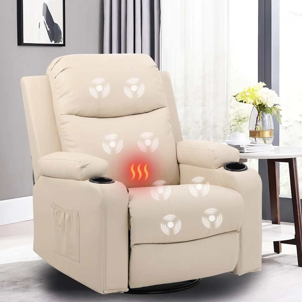 Black PU Leather Swivel Rocker Recliner Chair with Heat and Massage M313972