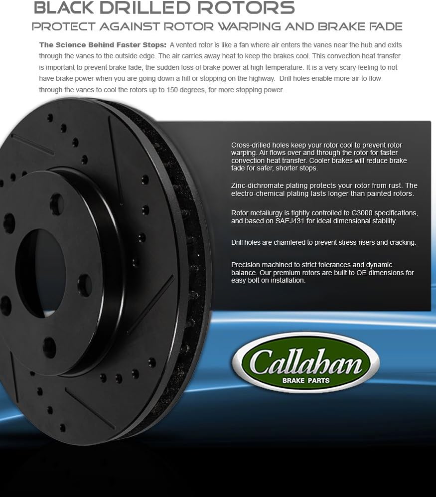 Black Drill Slot 5 Lug Brake Rotors I8179