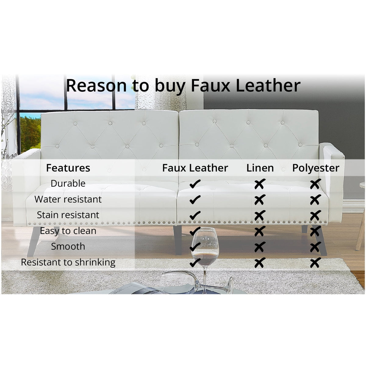 Gray Faux Leather Convertible Futon Sofa B3411