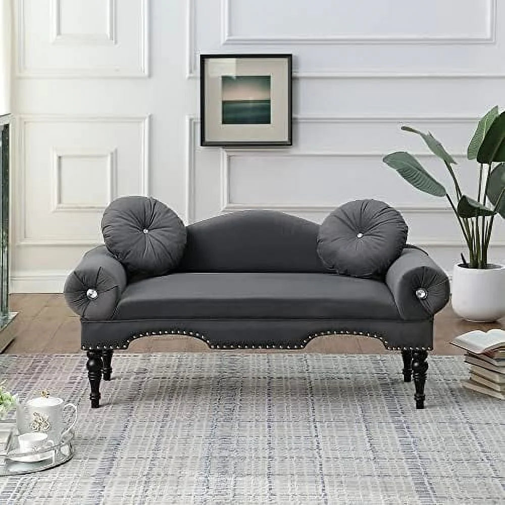 54" Velvet Loveseat Sofa 2 Seater Couch with 2 Round Pillows P835