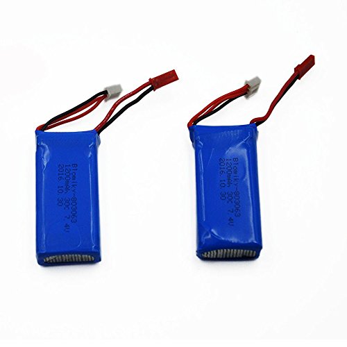 2 Pack 7.4V 1200mAH Lipo Battery Pack with JST Plug and Charger M3833