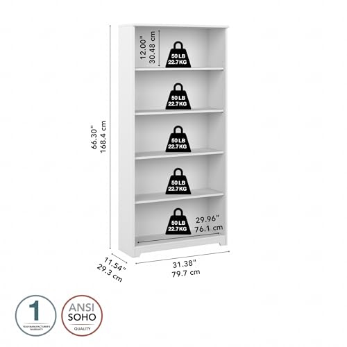Tall 5 Shelf White Bookcase D54954