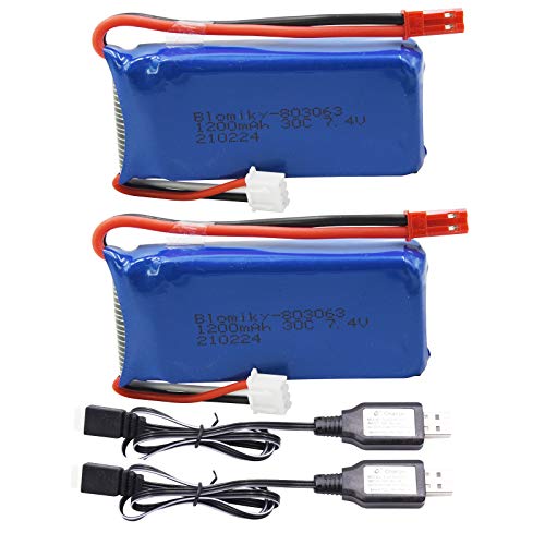 2 Pack 7.4V 1200mAH Lipo Battery Pack with JST Plug and Charger M3833
