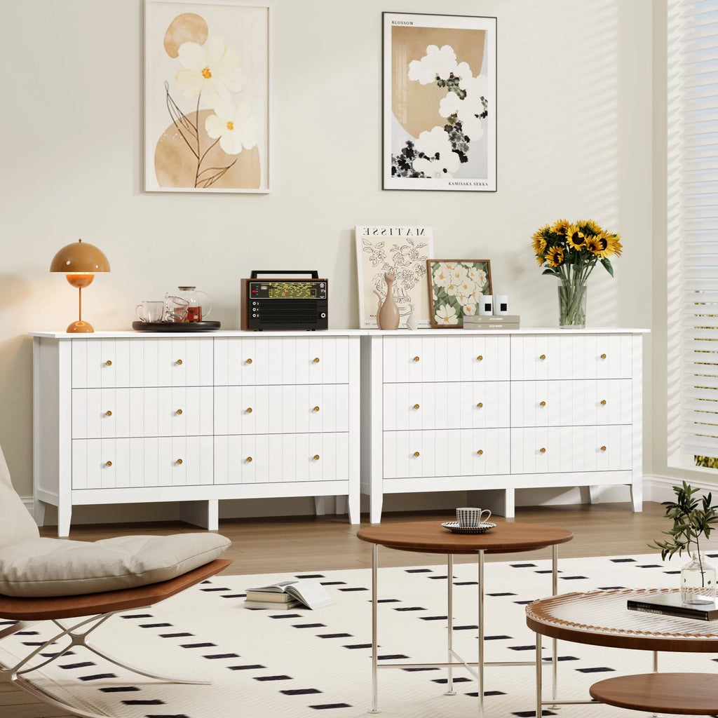 White 6 Drawer Wood Dresser G601