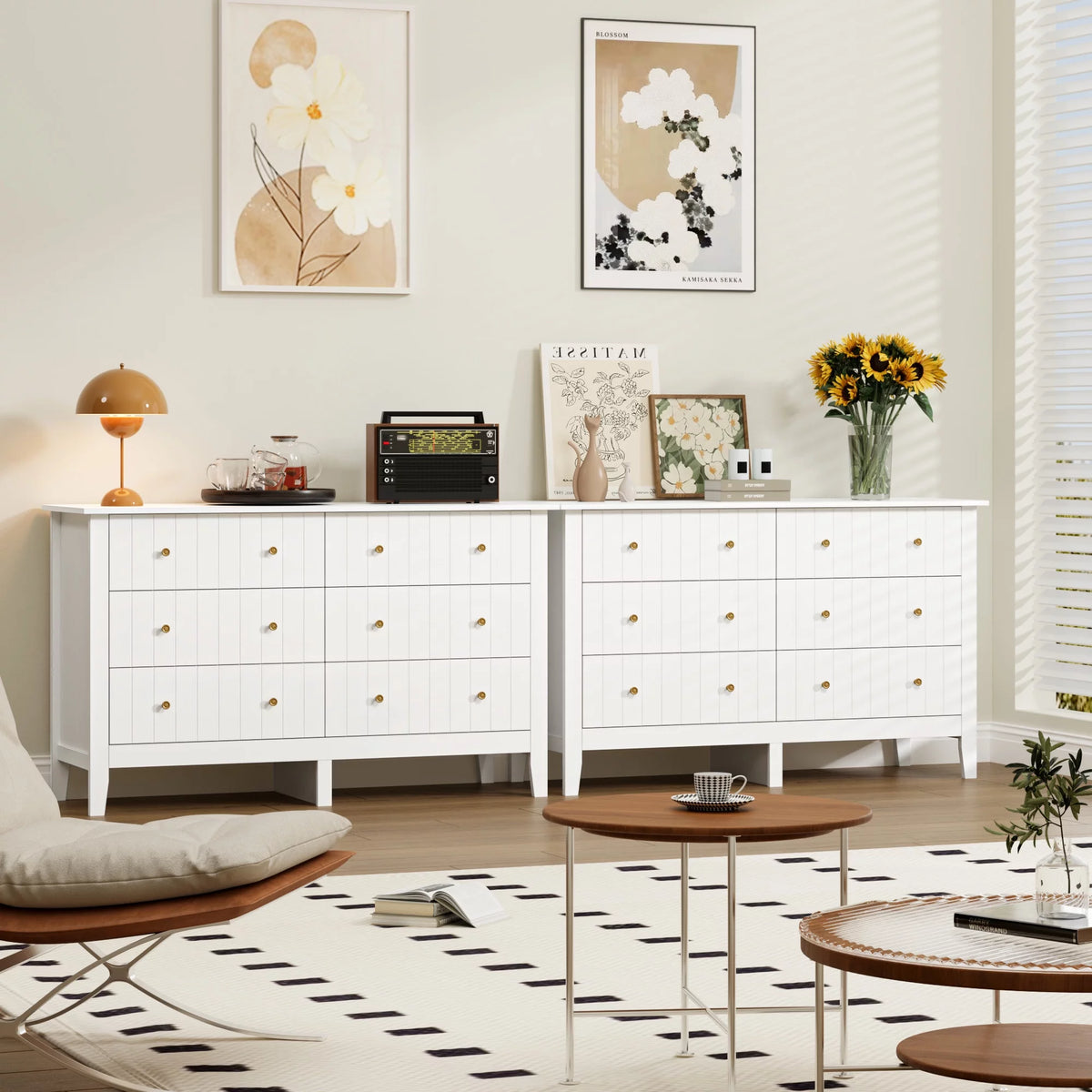 White 6 Drawer Wood Dresser G601