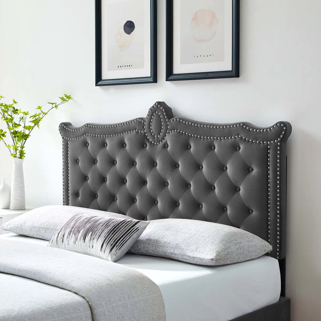 Tufted Velvet King/California King Headboard in Charcoal V278