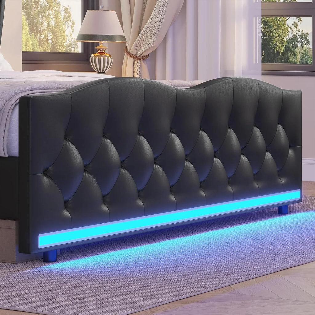 King Size Upholstered Platform Bed Frame with Tall Headboard L369392