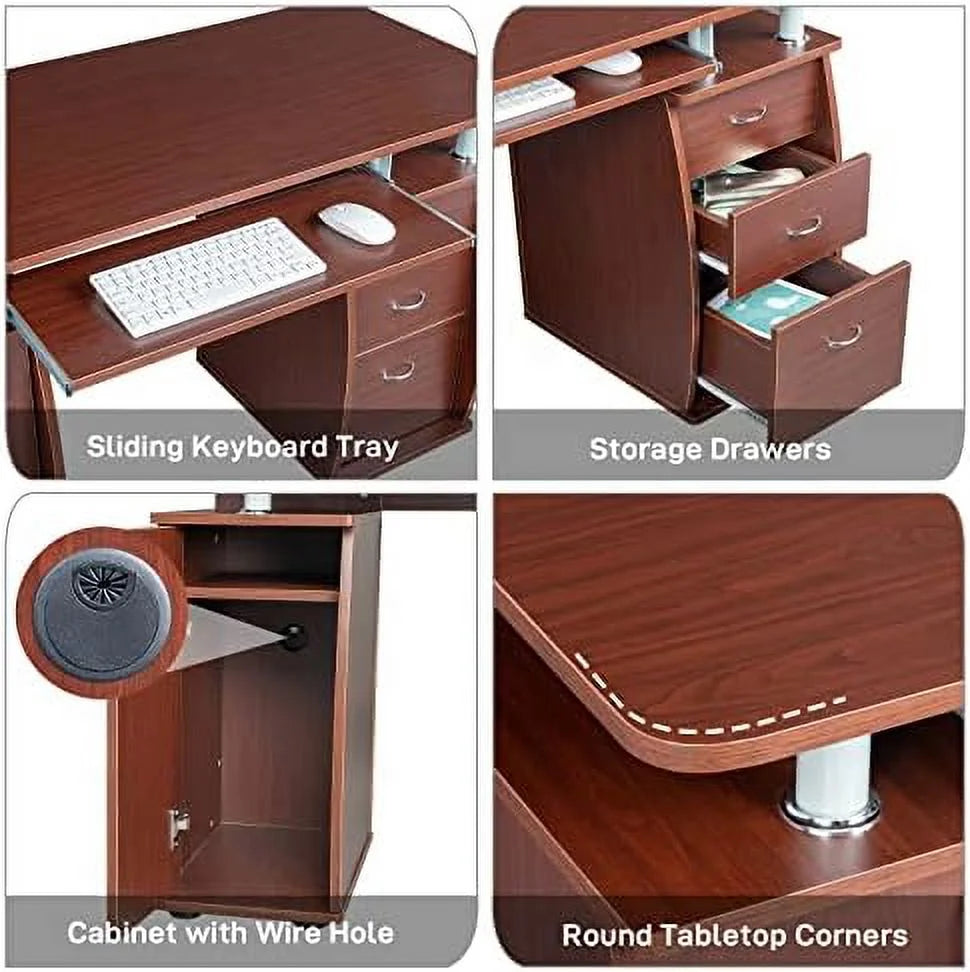 Computer Desk with Drawers & Cabinet Black D736