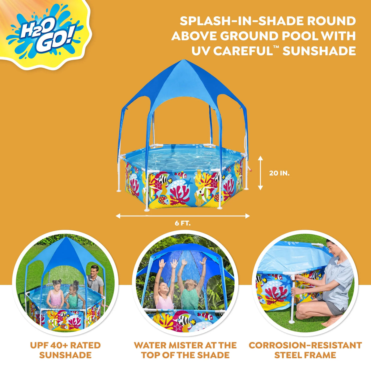 6' x 20 Round Above Ground Swimming Pool with Canopy N320715
