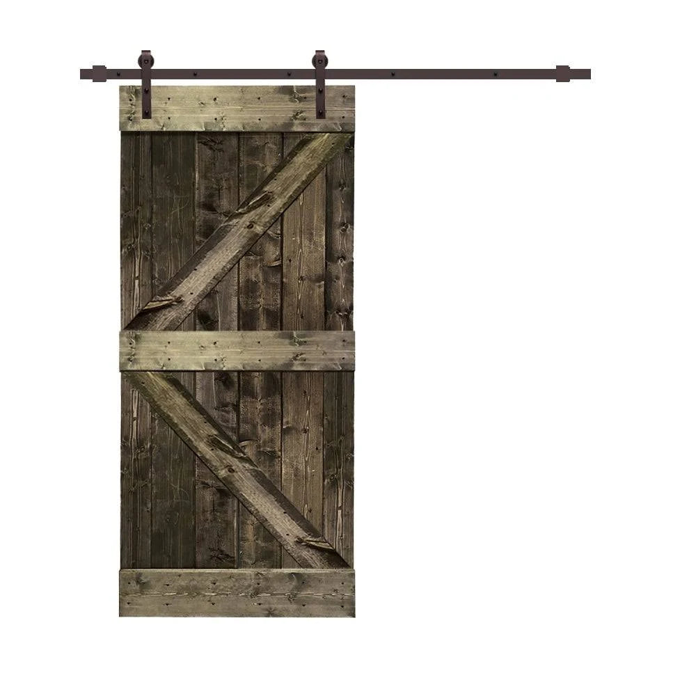 Stained Wood Sliding Barn Door with Hardware Kit Q44605
