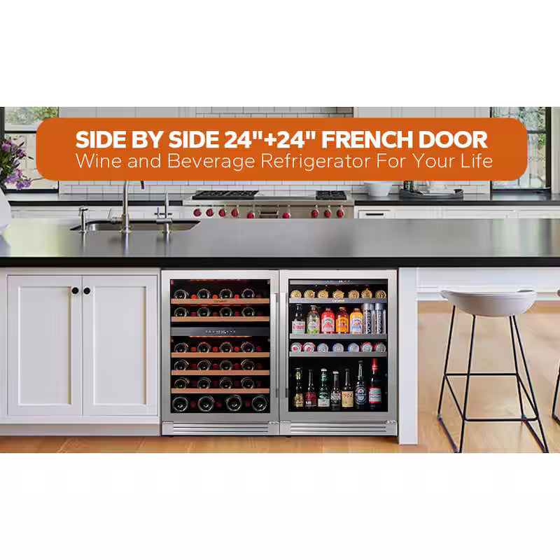 46-Wine Bottles and 220-Cans Beverage and Wine Cooler Side-by-Side Refrigerator in Black L21803