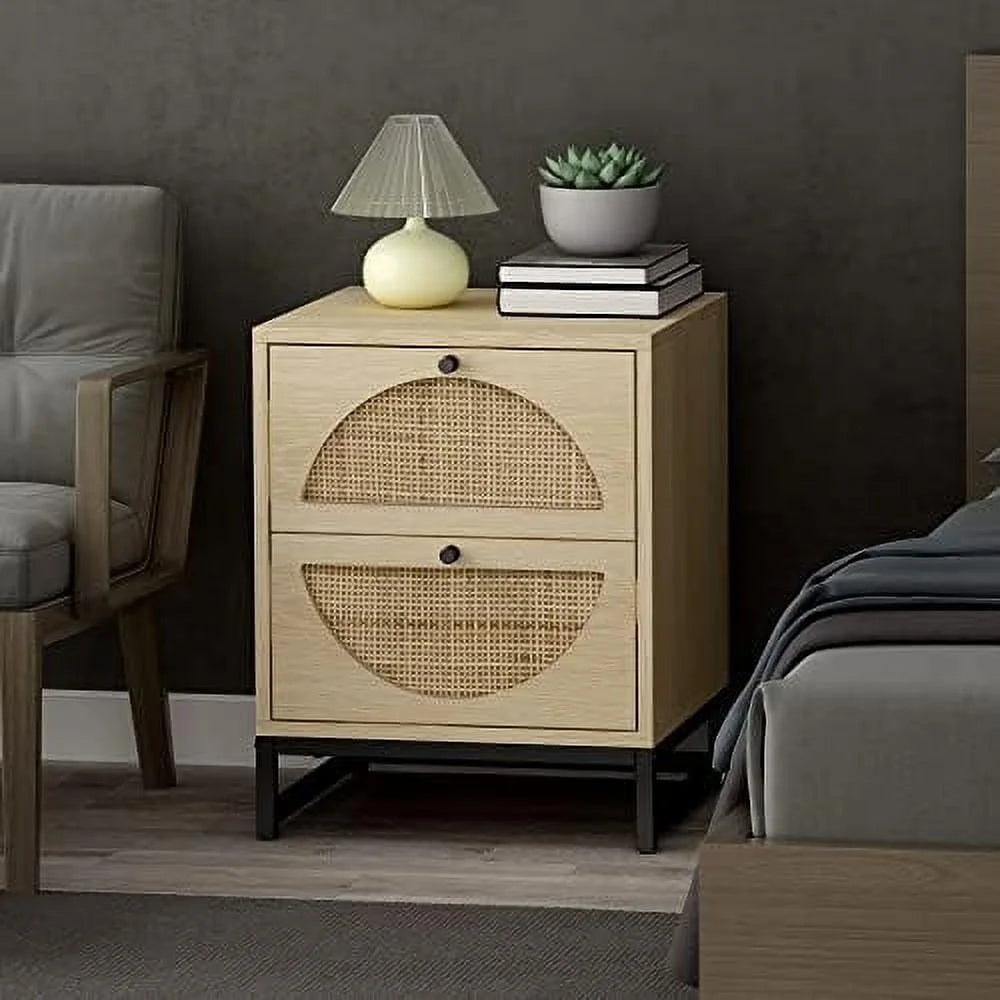 Rattan Nightstand Set of 2 Wood Side Table Brown B845924