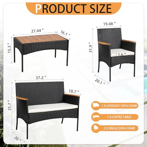 4-Piece Outdoor Wicker Patio Furniture Set with Cushions N9260