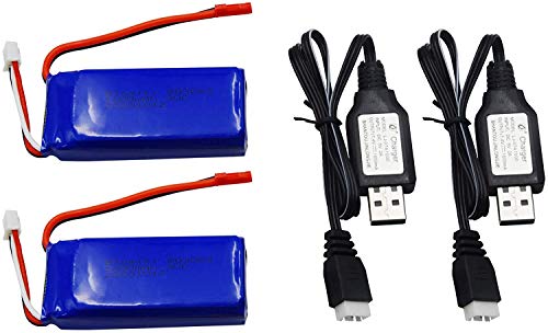 2 Pack 7.4V 1200mAH Lipo Battery Pack with JST Plug and Charger M3833
