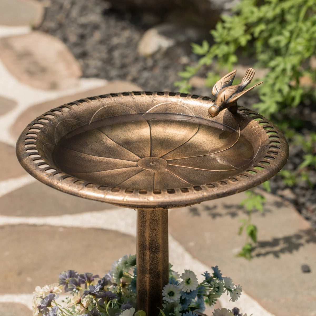 Solar Powered Round Bird Bath and Pond Fountain with Planter Bowl X62507