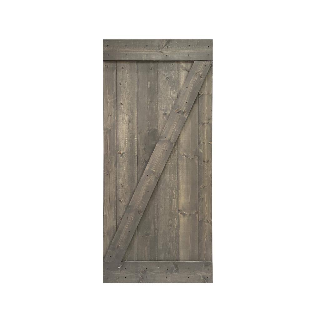Gray Stained Pine Wood Single Barn Door I56938