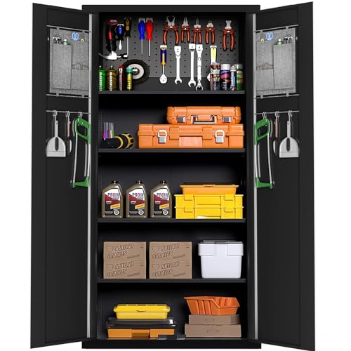 72” Locking Black Metal Storage Cabinet with Doors and 4 Shelves B553124
