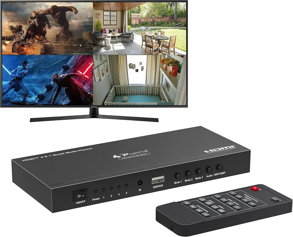 HDMI Multiviewer Switch 4x1, 4 in 1 Out with Loop, Audio Extractor, 1080p R250