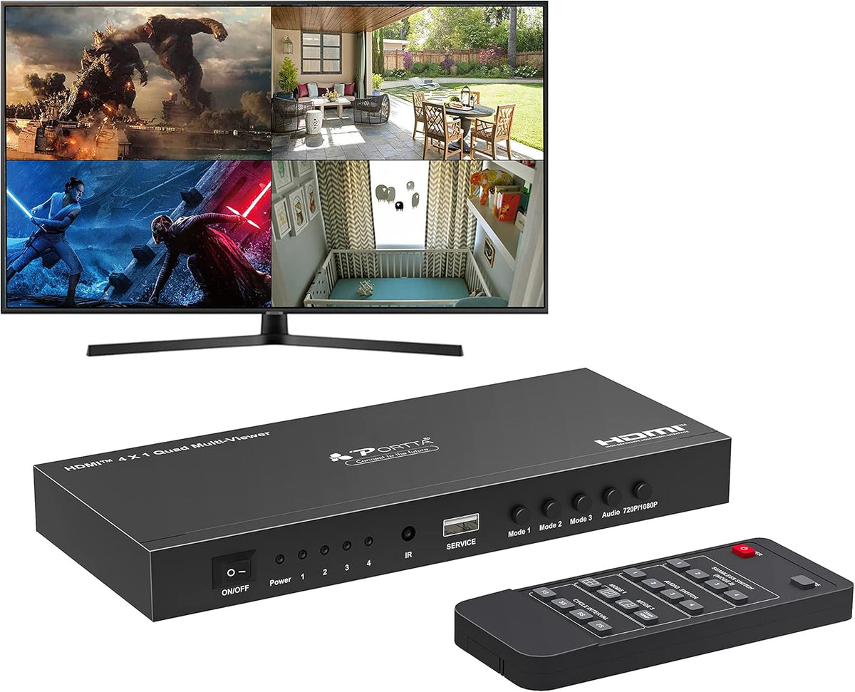HDMI Multiviewer Switch 4x1, 4 in 1 Out with Loop, Audio Extractor, 1080p R250