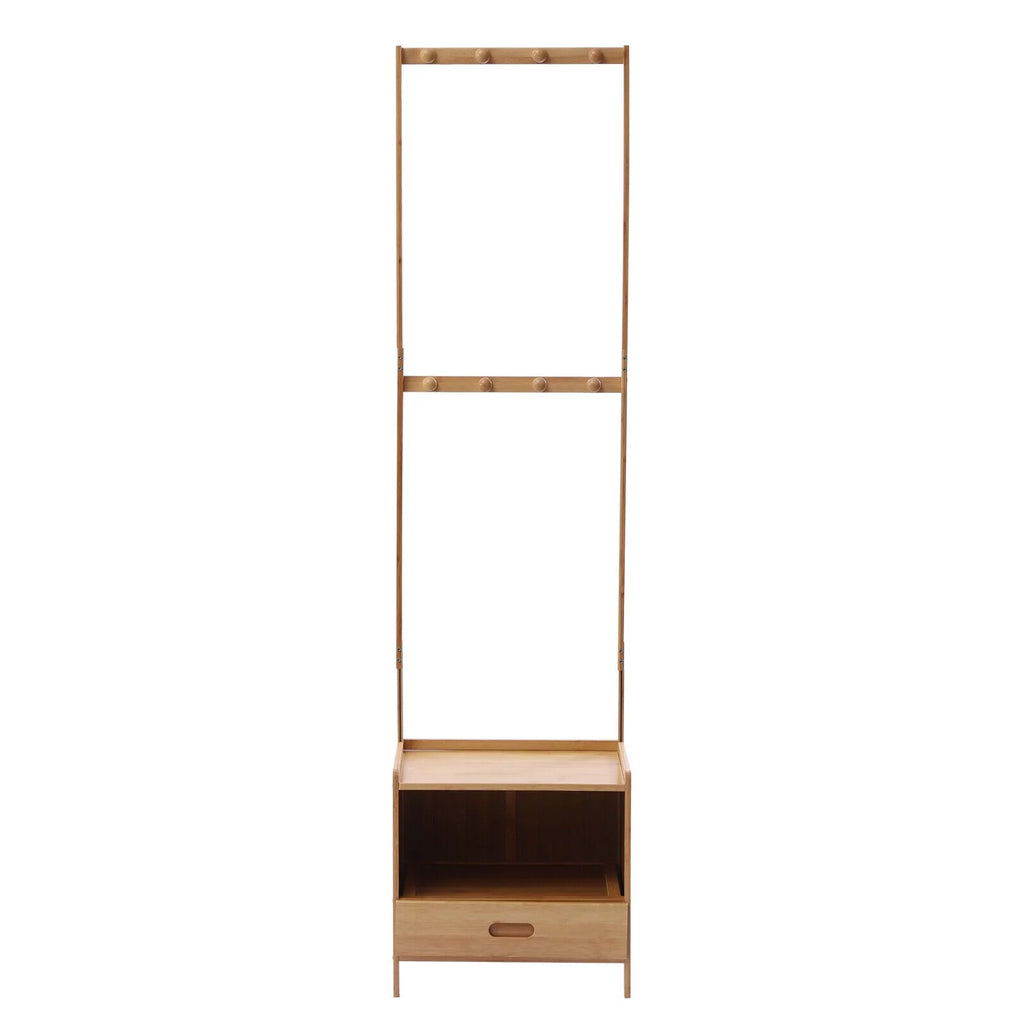 Bamboo Coat Hat Rack Shoe Bench with 8 Hooks C72453