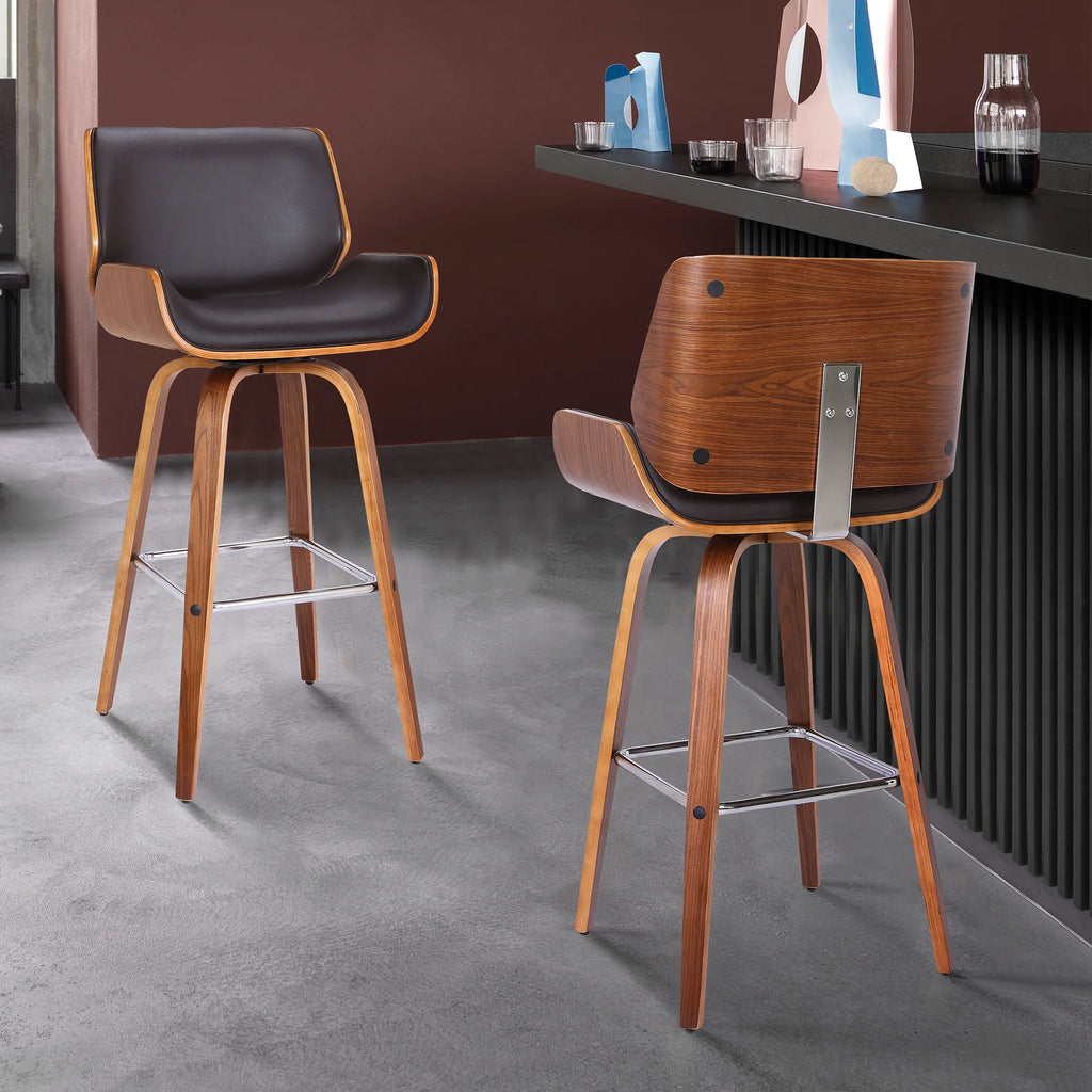 30" Swivel Bar Height Barstool in Brown Faux Leather O781