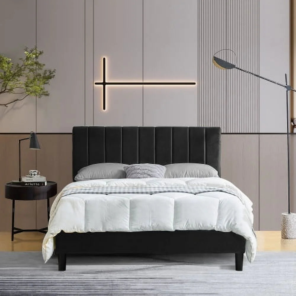 Queen Size Upholstered Platform Bed with Slat Support K7494