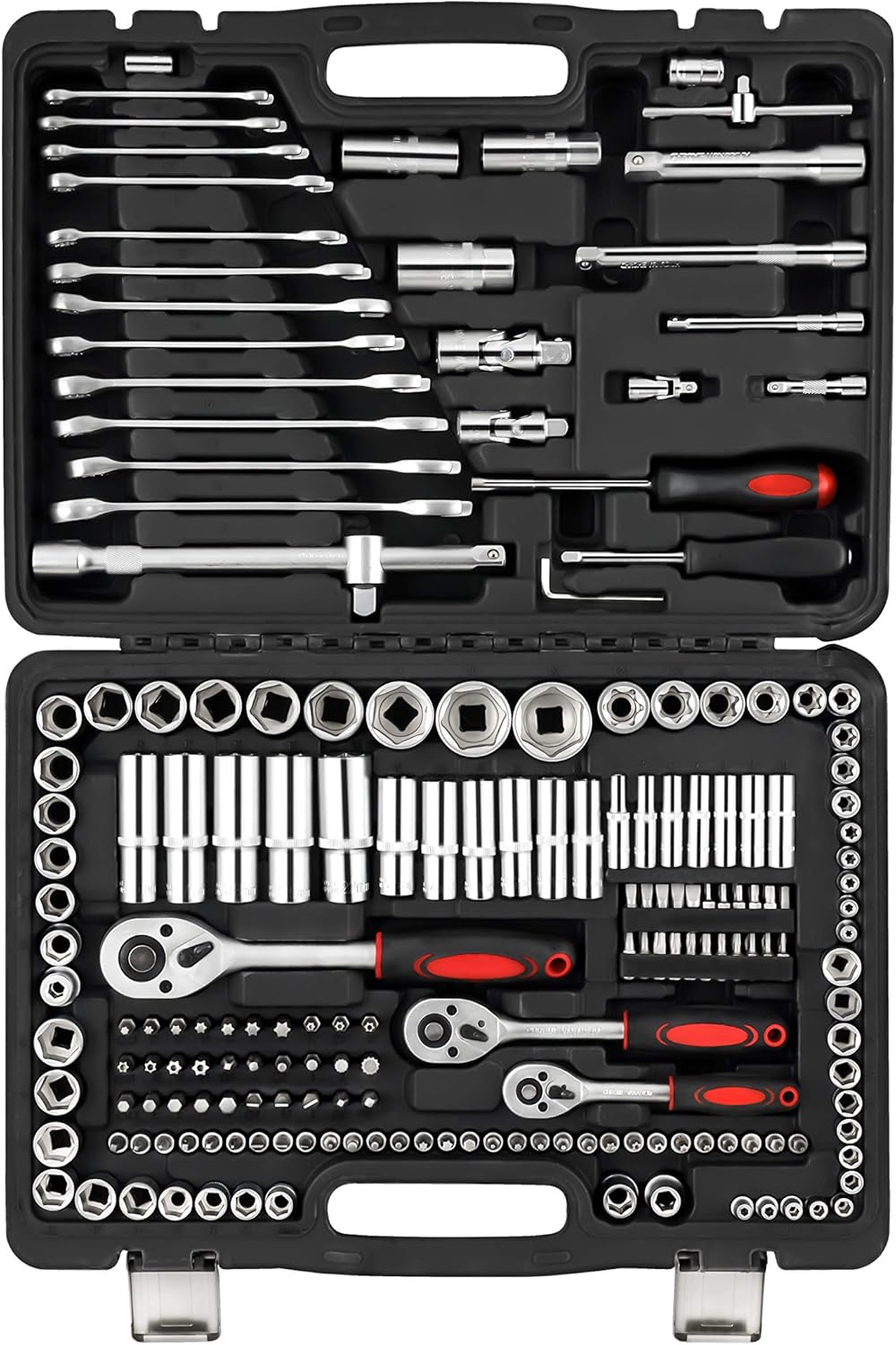 216 Piece SAE and Metric Socket Set with 72 Tooth Ratchet Wrench and Toolbox W711
