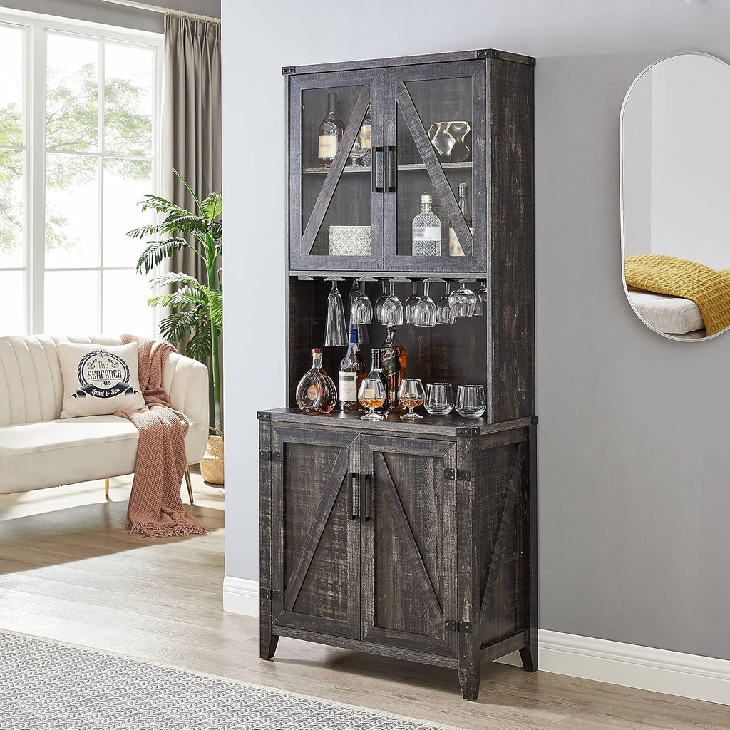 Bar Cabinet with Glass Cabinet and Barn Wood Finish H5057