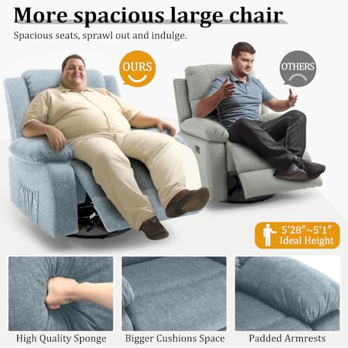 Beige Oversized Swivel Rocking Recliner Chair with Massage and Heat Y3649