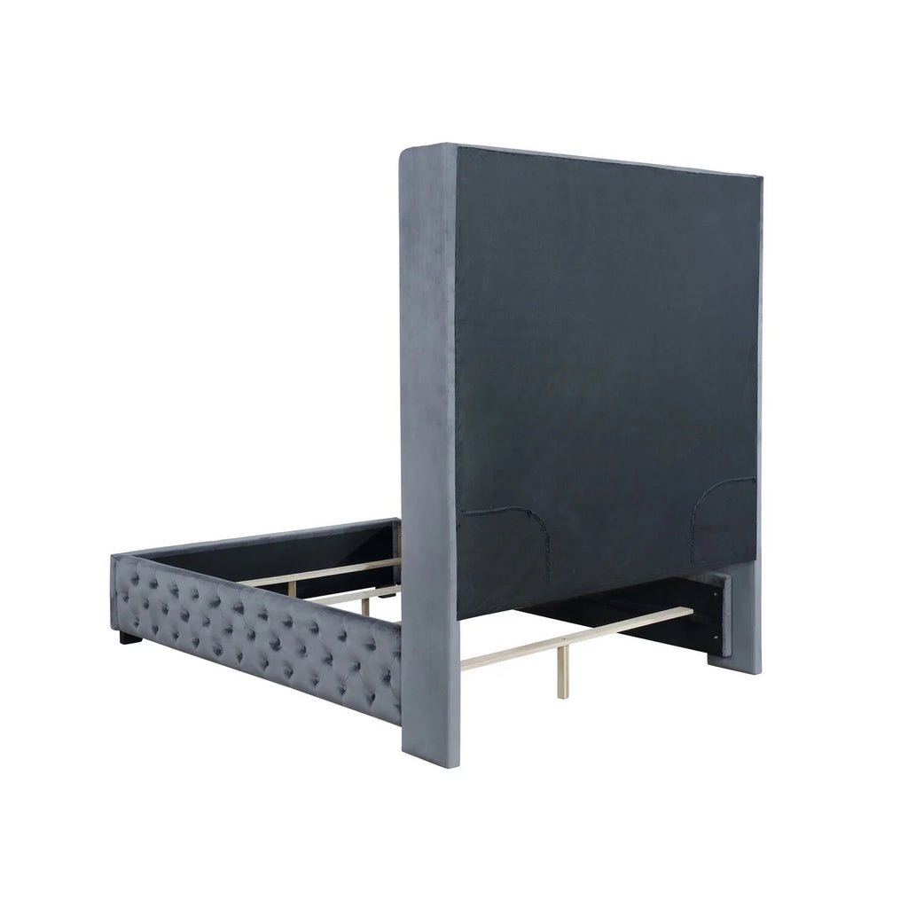 Queen Size Gray Velvet Upholstered Bed S363