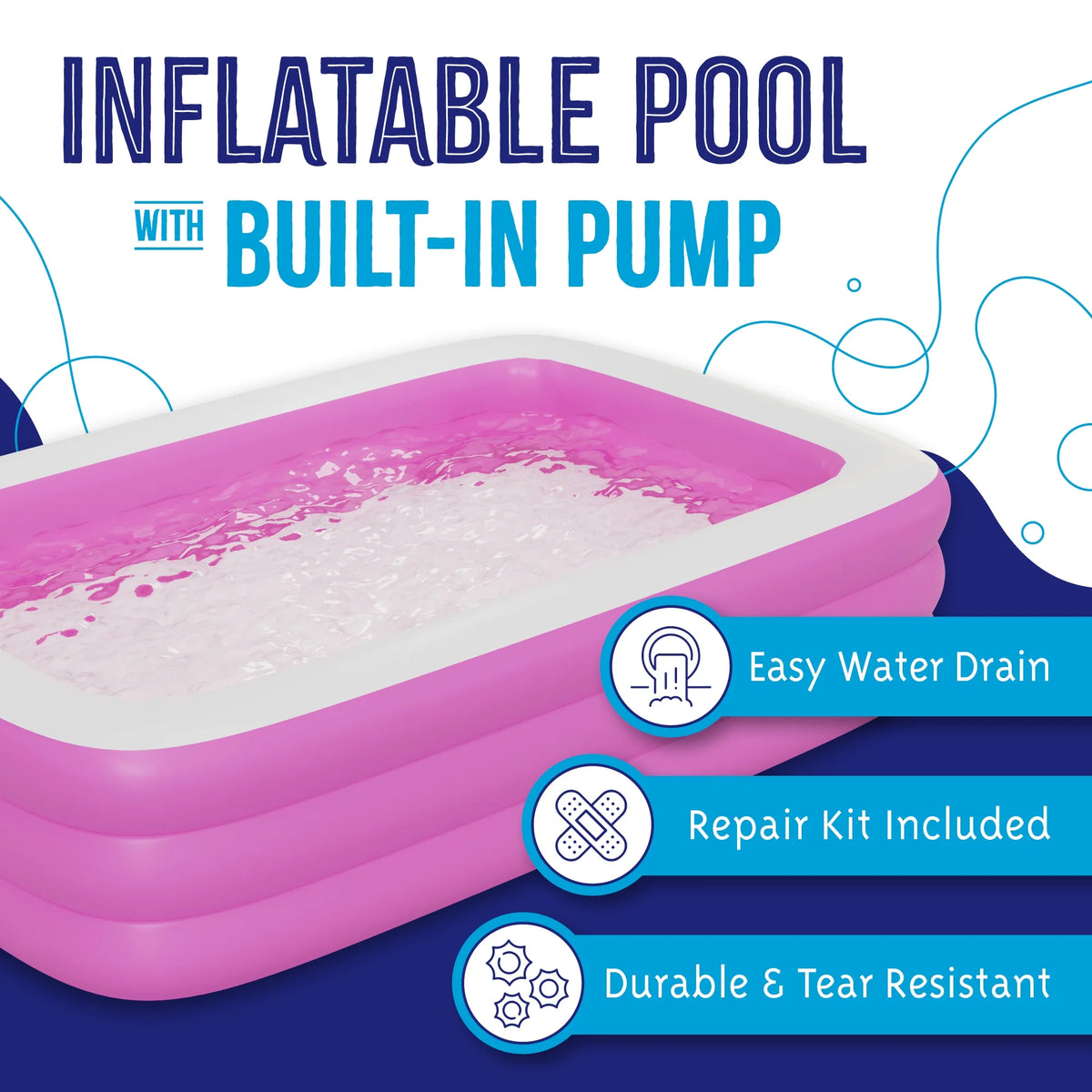 Inflatable Swimming Pool with Built-in Air Pump Pink Large A340456
