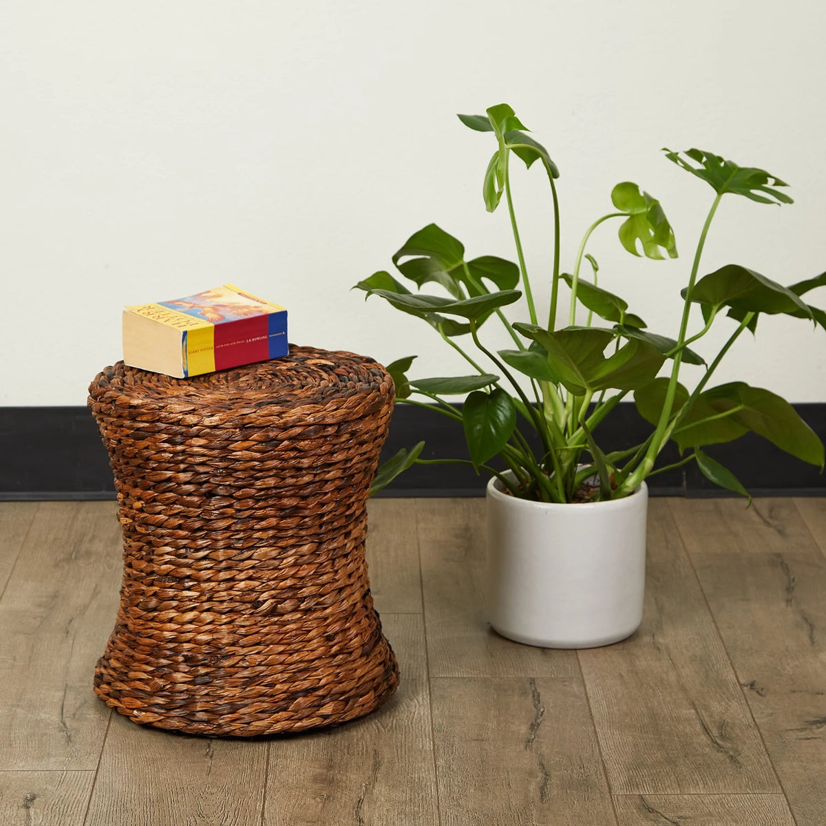 Brown Rope Accent Stool End Table Plant Stand P859309